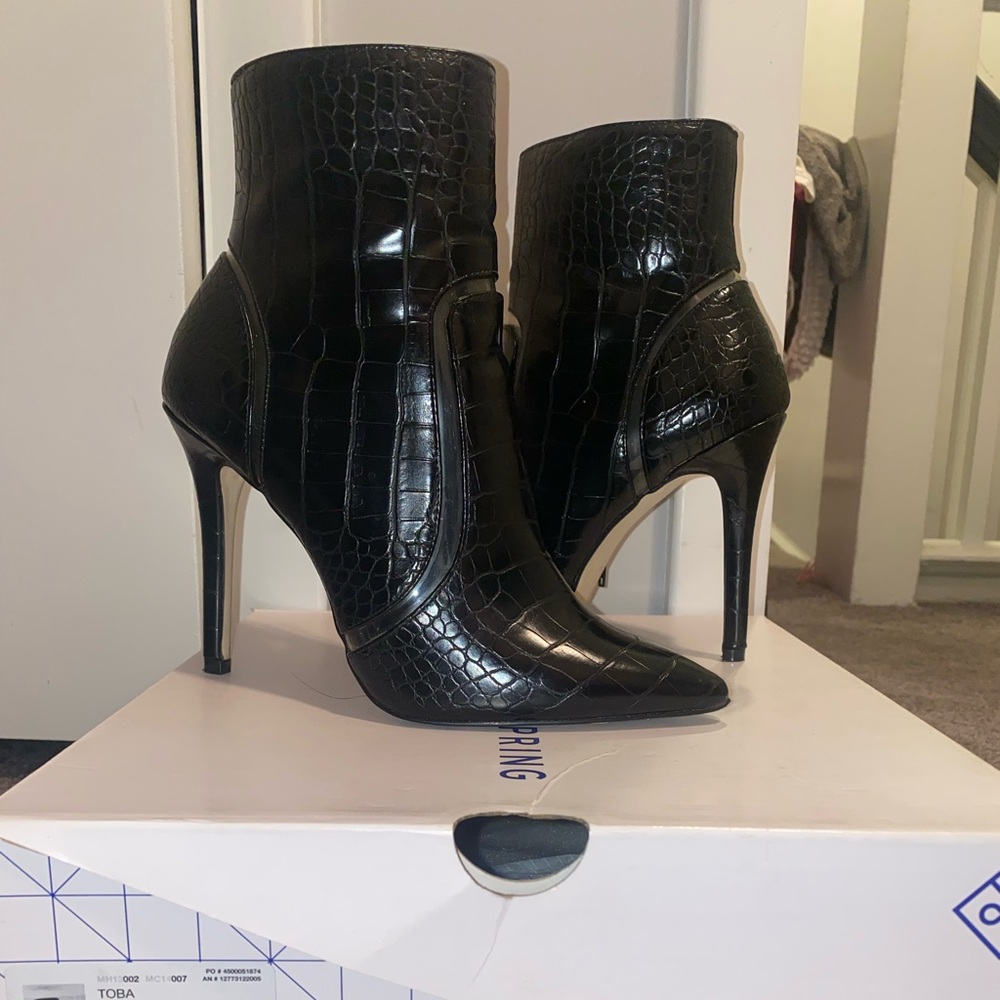 Gently used black snake skin ankle boots